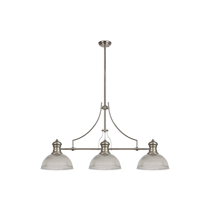 Nelson Lighting NLK03699 Louis 3 Light Telescopic Pendant With 30cm Dome Glass Shade Polished Nickel/Clear