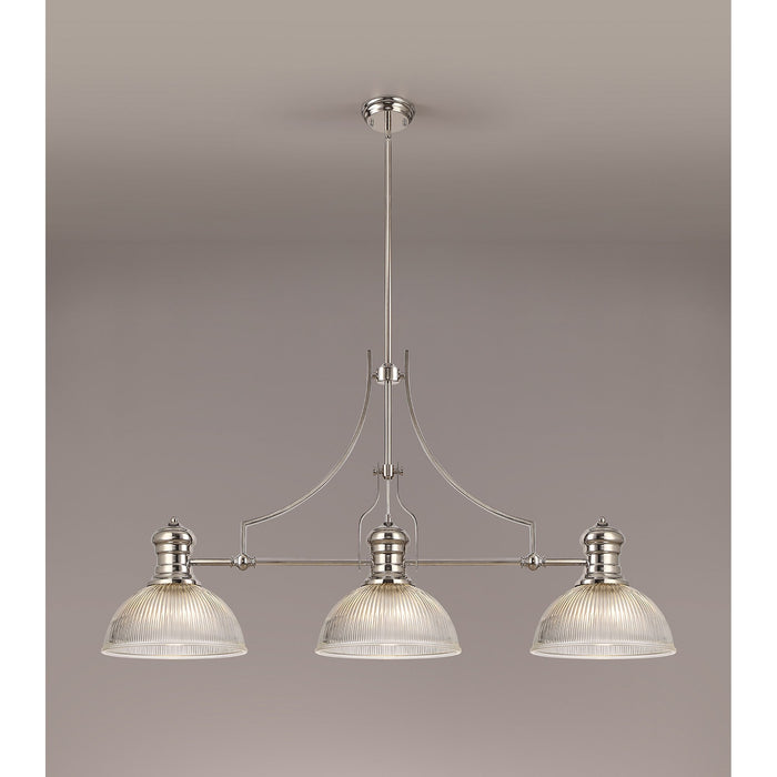 Nelson Lighting NLK03699 Louis 3 Light Telescopic Pendant With 30cm Dome Glass Shade Polished Nickel/Clear