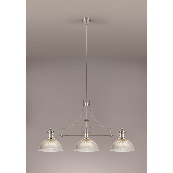 Nelson Lighting NLK03699 Louis 3 Light Telescopic Pendant With 30cm Dome Glass Shade Polished Nickel/Clear