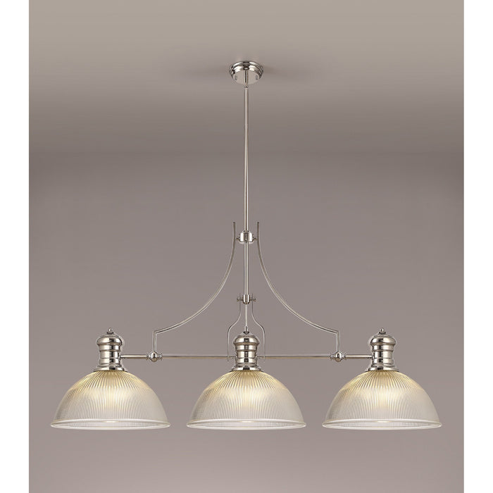 Nelson Lighting NLK03709 Louis 3 Light Telescopic Pendant With 38cm Dome Glass Shade Polished Nickel/Clear