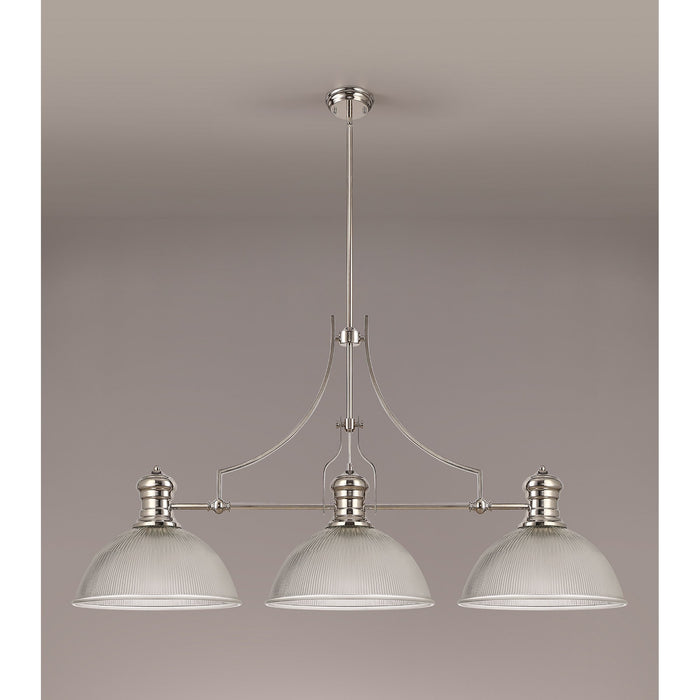 Nelson Lighting NLK03709 Louis 3 Light Telescopic Pendant With 38cm Dome Glass Shade Polished Nickel/Clear