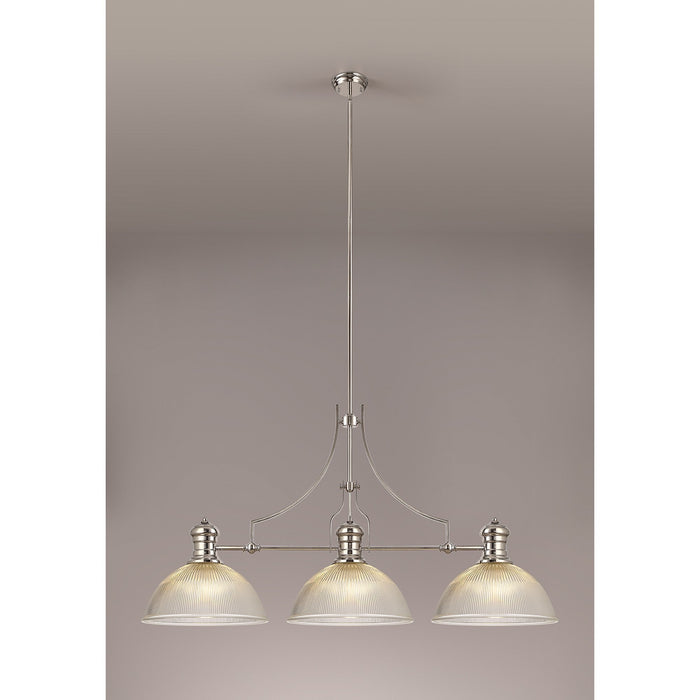 Nelson Lighting NLK03709 Louis 3 Light Telescopic Pendant With 38cm Dome Glass Shade Polished Nickel/Clear