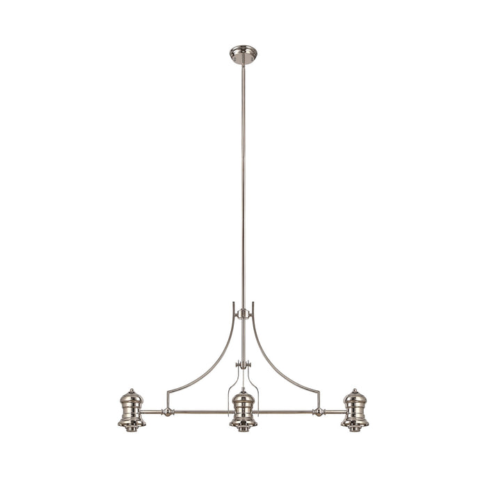 Nelson Lighting NLK03719 Louis 3 Light Telescopic Pendant With 30cm Flat Round Glass Shade Polished Nickel/Clear