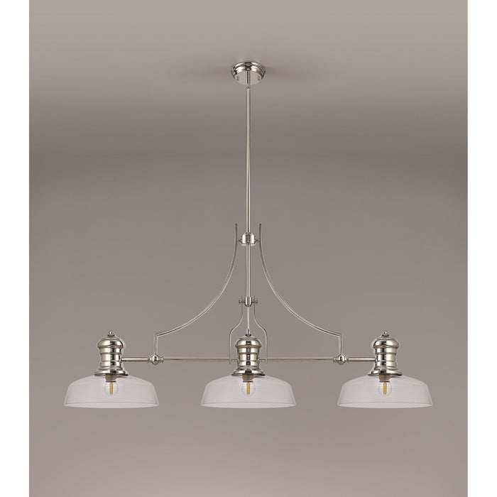 Nelson Lighting NLK03719 Louis 3 Light Telescopic Pendant With 30cm Flat Round Glass Shade Polished Nickel/Clear