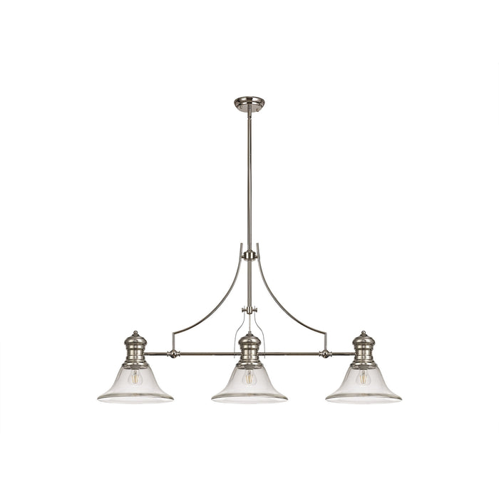 Nelson Lighting NLK03729 Louis 3 Light Telescopic Pendant With 30cm Smooth Bell Glass Shade Polished Nickel/Clear