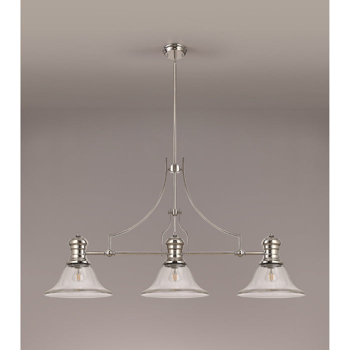 Nelson Lighting NLK03729 Louis 3 Light Telescopic Pendant With 30cm Smooth Bell Glass Shade Polished Nickel/Clear