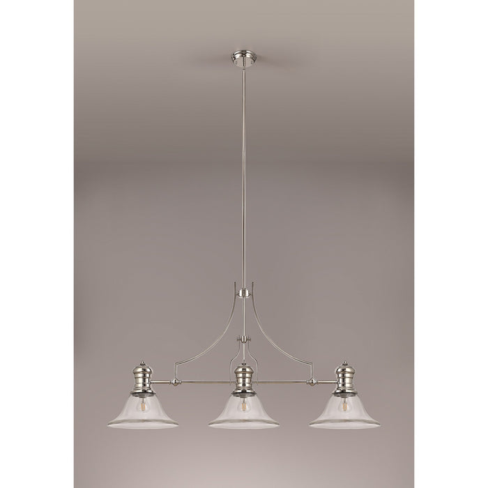 Nelson Lighting NLK03729 Louis 3 Light Telescopic Pendant With 30cm Smooth Bell Glass Shade Polished Nickel/Clear