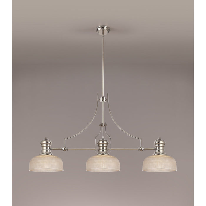 Nelson Lighting NLK03739 Louis 3 Light Telescopic Pendant With 26.5cm Prismatic Glass Shade Polished Nickel/Clear