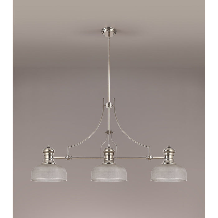 Nelson Lighting NLK03739 Louis 3 Light Telescopic Pendant With 26.5cm Prismatic Glass Shade Polished Nickel/Clear