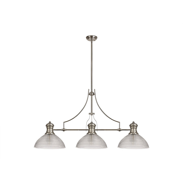 Nelson Lighting NLK03749 Louis 3 Light Telescopic Pendant With 33.5cm Prismatic Glass Shade Polished Nickel/Clear