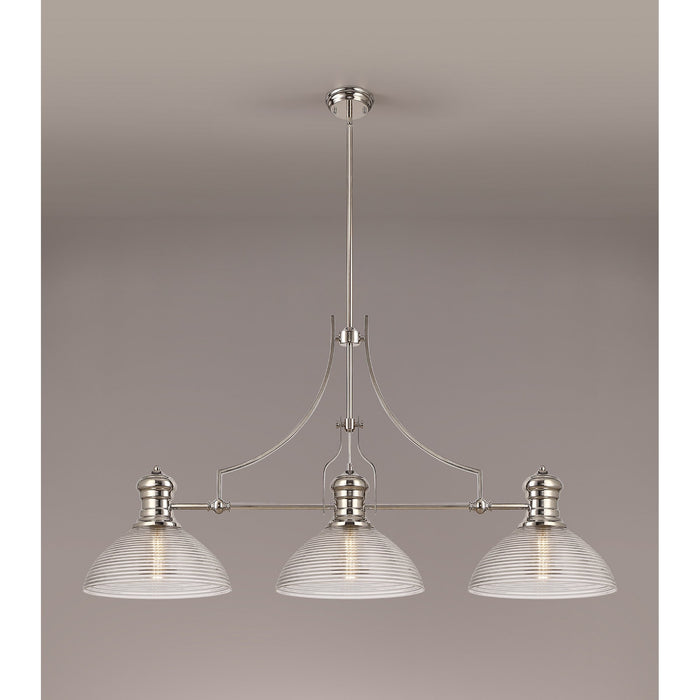 Nelson Lighting NLK03749 Louis 3 Light Telescopic Pendant With 33.5cm Prismatic Glass Shade Polished Nickel/Clear