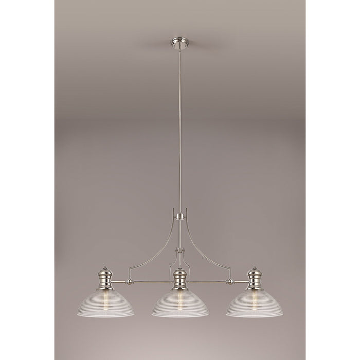 Nelson Lighting NLK03749 Louis 3 Light Telescopic Pendant With 33.5cm Prismatic Glass Shade Polished Nickel/Clear