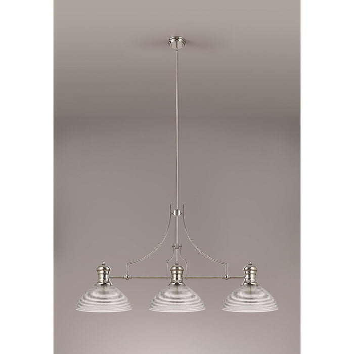 Nelson Lighting NLK03749 Louis 3 Light Telescopic Pendant With 33.5cm Prismatic Glass Shade Polished Nickel/Clear