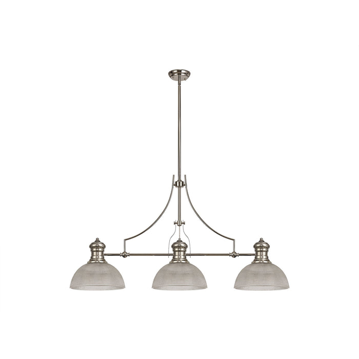 Nelson Lighting NLK03759 Louis 3 Light Telescopic Pendant With 30cm Prismatic Glass Shade Polished Nickel/Clear