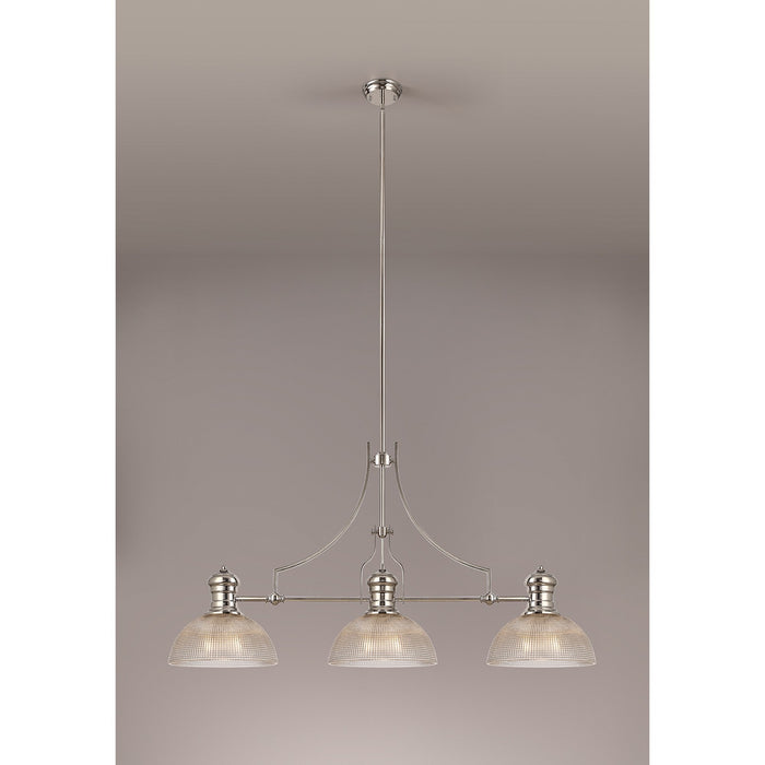 Nelson Lighting NLK03759 Louis 3 Light Telescopic Pendant With 30cm Prismatic Glass Shade Polished Nickel/Clear