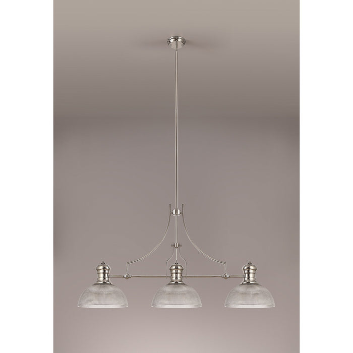 Nelson Lighting NLK03759 Louis 3 Light Telescopic Pendant With 30cm Prismatic Glass Shade Polished Nickel/Clear