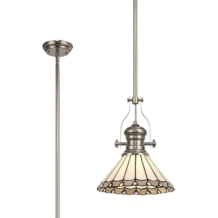 Nelson Lighting NLK04649 Louis/Umbrian 1 Light Telescopic Pendant With 30cm Tiffany Shade Polished Nickel/Grey/CRome/Crystal