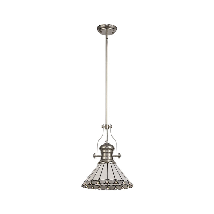 Nelson Lighting NLK04649 Louis/Umbrian 1 Light Telescopic Pendant With 30cm Tiffany Shade Polished Nickel/Grey/CRome/Crystal