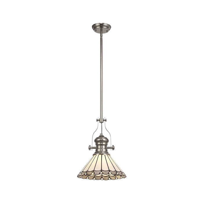 Nelson Lighting NLK04649 Louis/Umbrian 1 Light Telescopic Pendant With 30cm Tiffany Shade Polished Nickel/Grey/CRome/Crystal