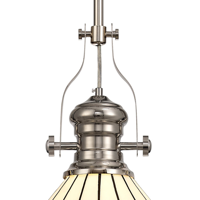 Nelson Lighting NLK04649 Louis/Umbrian 1 Light Telescopic Pendant With 30cm Tiffany Shade Polished Nickel/Grey/CRome/Crystal