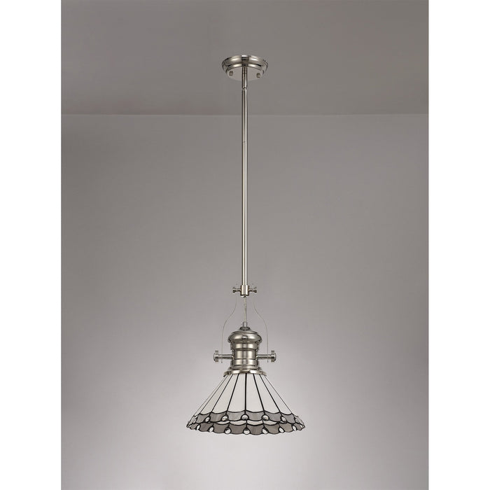 Nelson Lighting NLK04649 Louis/Umbrian 1 Light Telescopic Pendant With 30cm Tiffany Shade Polished Nickel/Grey/CRome/Crystal