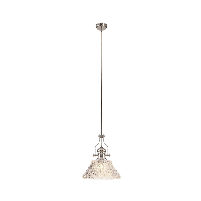 Nelson Lighting NLK04659 Louis Pendant With 38cm Patterned Round Shade Polished Nickel/Clear Glass