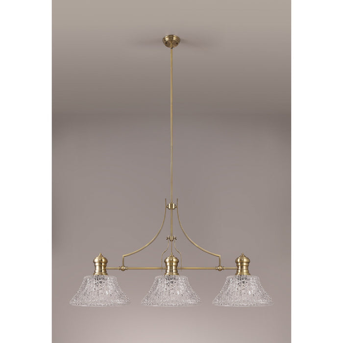 Nelson Lighting NLK04749 Louis Linear Pendant With 38cm Patterned Round Shade Antique Brass/Clear Glass