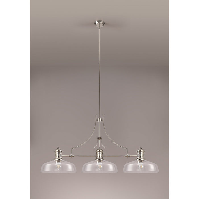 Nelson Lighting NLK04819 Louis Linear Pendant With 38cm Flat Round Shade Polished Nickel/Clear Glass