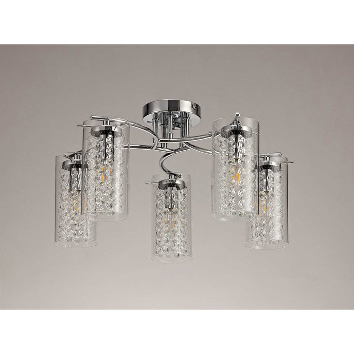 Nelson Lighting NL70459 Minnie Semi Ceiling 5 Light Polished Chrome/Crystal/Glass