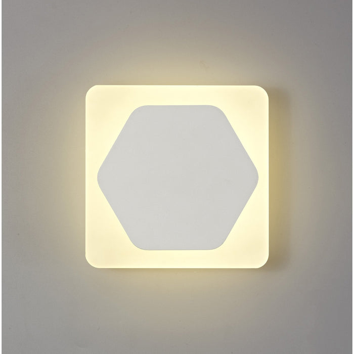 Nelson Lighting NLK04029 Modena Magnetic Base Wall Lamp LED 15cm Horizontal Hexagonal 19cm Square Centre Sand White/Acrylic Frosted Diffuser