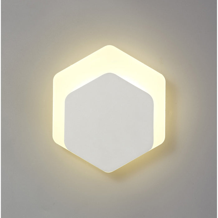 Nelson Lighting NLK04109 Modena Magnetic Base Wall Lamp LED 15/19cm Vertical Hexagonal Bottom Offset Sand White/Acrylic Frosted Diffuser