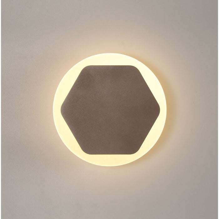 Nelson Lighting NLK04309 Modena Magnetic Base Wall Lamp LED 15cm Horizontal Hexagonal 19cm Round Centre Coffee/Acrylic Frosted Diffuser