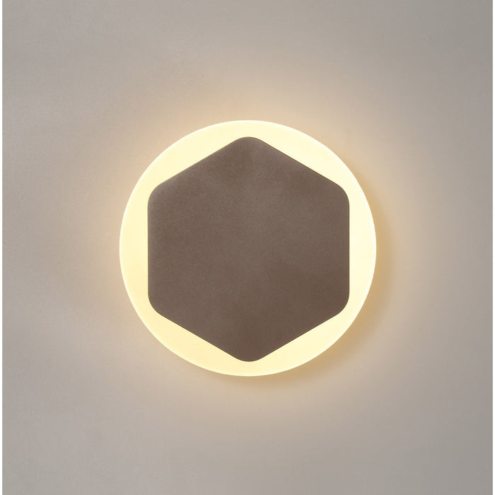 Nelson Lighting NLK04319 Modena Magnetic Base Wall Lamp LED 15cm Vertical Hexagonal 19cm Round Centre Coffee/Acrylic Frosted Diffuser