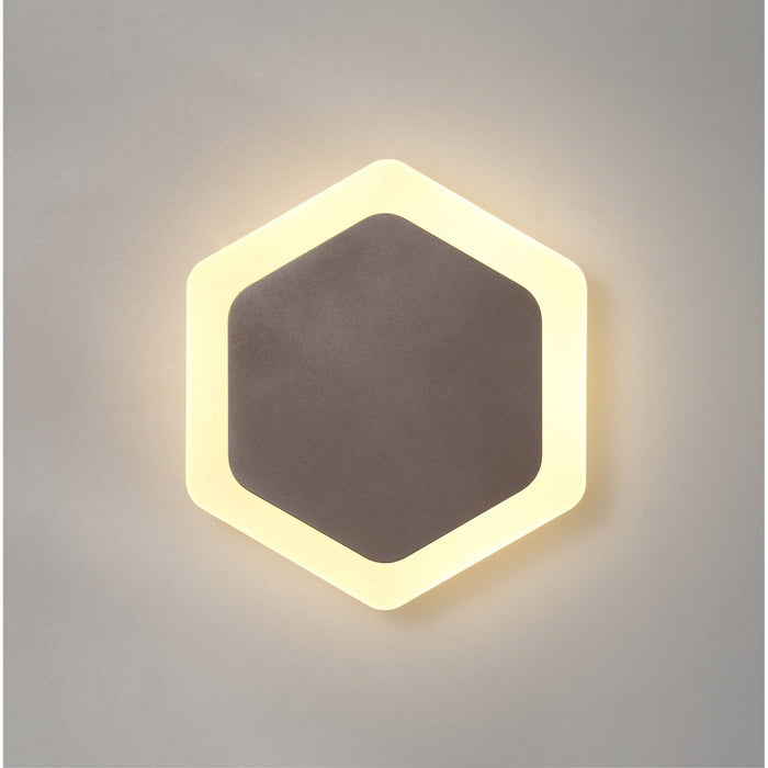 Nelson Lighting NLK04469 Modena Magnetic Base Wall Lamp LED 15/19cm Vertical Hexagonal Centre Coffee/Acrylic Frosted Diffuser