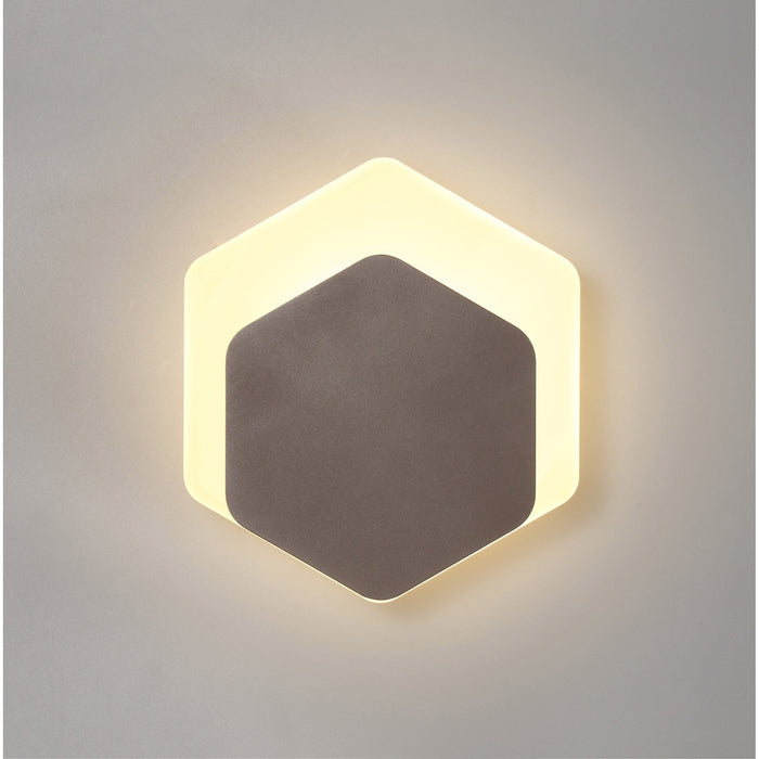 Nelson Lighting NLK04479 Modena Magnetic Base Wall Lamp LED 15/19cm Vertical Hexagonal Bottom Offset Coffee/Acrylic Frosted Diffuser