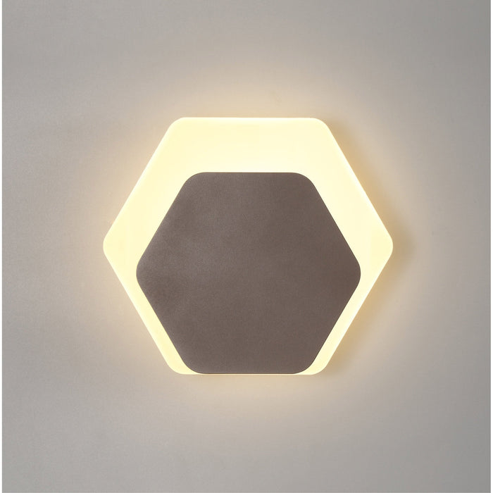 Nelson Lighting NLK04489 Modena Magnetic Base Wall Lamp LED 15/19cm Horizontal Hexagonal Bottom Offset Coffee/Acrylic Frosted Diffuser