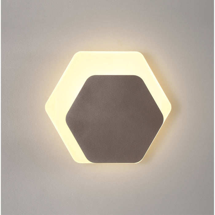 Nelson Lighting NLK04499 Modena Magnetic Base Wall Lamp LED 15/19cm Horizontal Hexagonal Right Offset Coffee/Acrylic Frosted Diffuser