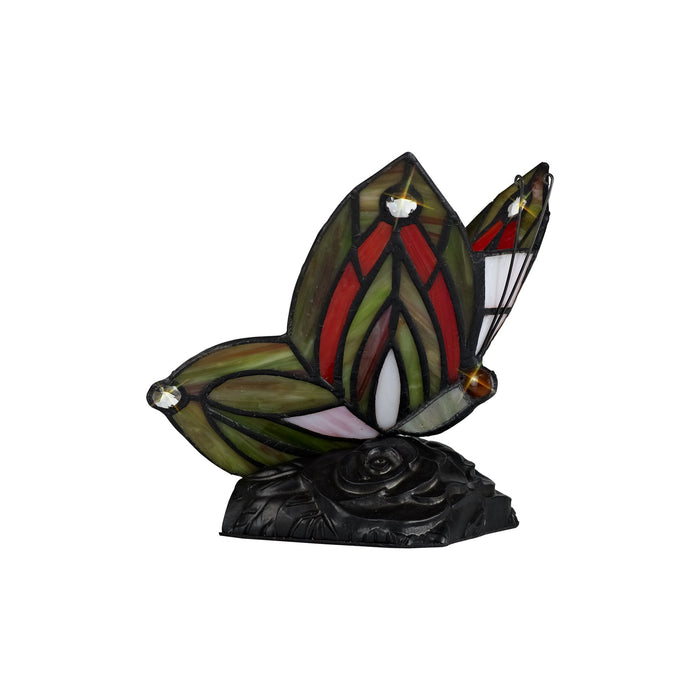 Nelson Lighting NL72999 Monty Tiffany Butterfly Table Lamp 1 Light Black Base With Green/Red Glass With Clear Crystal