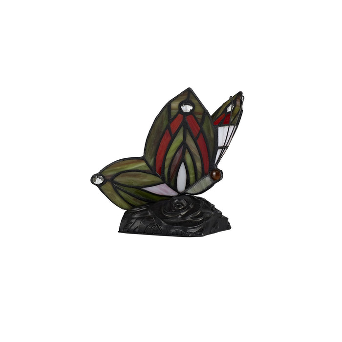 Nelson Lighting NL72999 Monty Tiffany Butterfly Table Lamp 1 Light Black Base With Green/Red Glass With Clear Crystal