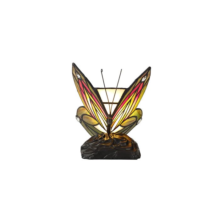 Nelson Lighting NL72999 Monty Tiffany Butterfly Table Lamp 1 Light Black Base With Green/Red Glass With Clear Crystal