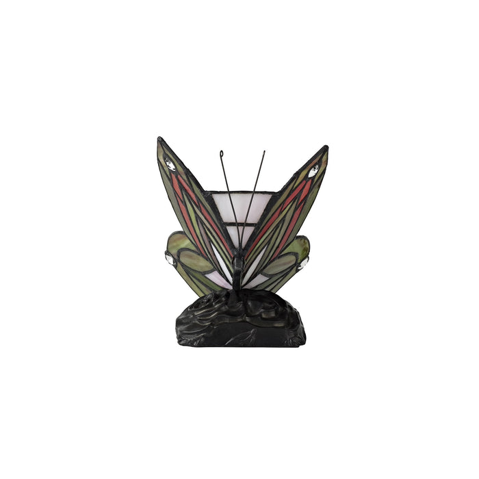 Nelson Lighting NL72999 Monty Tiffany Butterfly Table Lamp 1 Light Black Base With Green/Red Glass With Clear Crystal