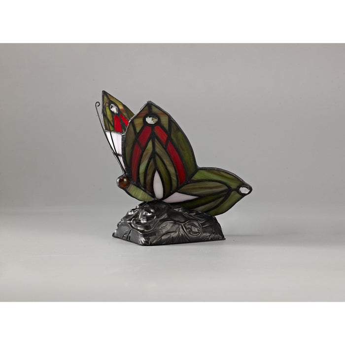 Nelson Lighting NL72999 Monty Tiffany Butterfly Table Lamp 1 Light Black Base With Green/Red Glass With Clear Crystal