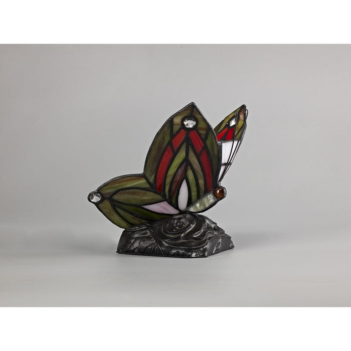 Nelson Lighting NL72999 Monty Tiffany Butterfly Table Lamp 1 Light Black Base With Green/Red Glass With Clear Crystal