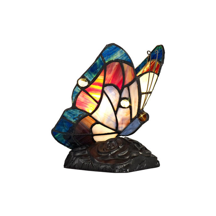 Nelson Lighting NL73019 Monty Tiffany Butterfly Table Lamp 1 Light Black Base With Blue/Brown Glass With Clear Crystal