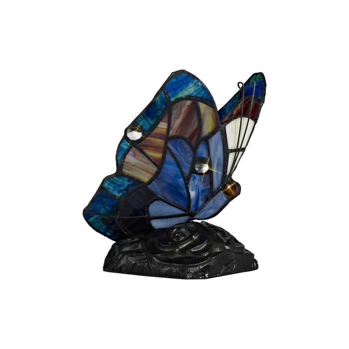 Nelson Lighting NL73019 Monty Tiffany Butterfly Table Lamp 1 Light Black Base With Blue/Brown Glass With Clear Crystal