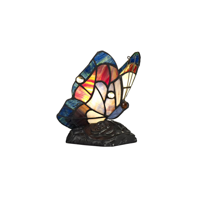 Nelson Lighting NL73019 Monty Tiffany Butterfly Table Lamp 1 Light Black Base With Blue/Brown Glass With Clear Crystal