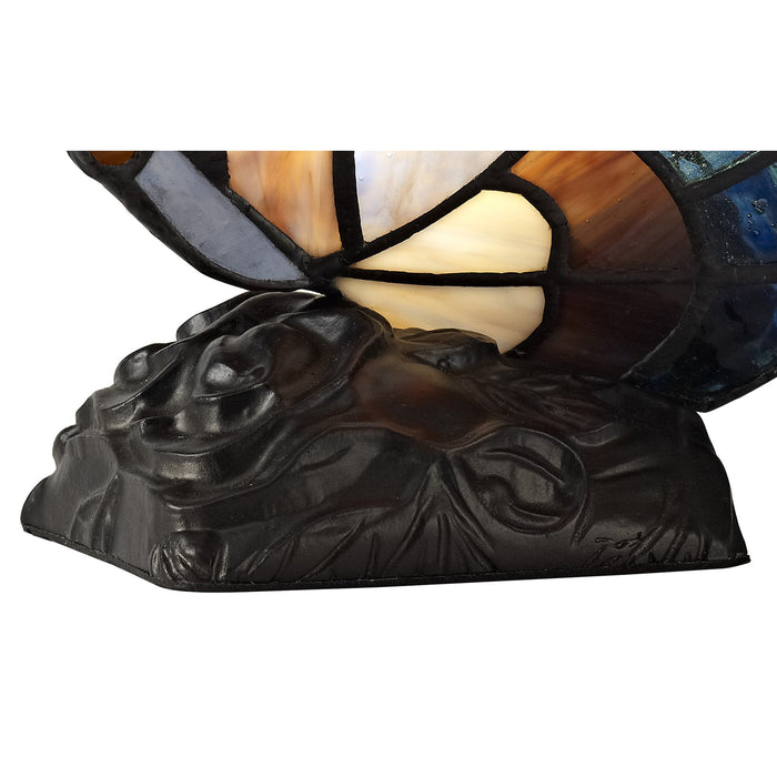 Nelson Lighting NL73019 Monty Tiffany Butterfly Table Lamp 1 Light Black Base With Blue/Brown Glass With Clear Crystal