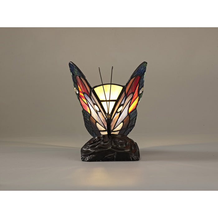 Nelson Lighting NL73019 Monty Tiffany Butterfly Table Lamp 1 Light Black Base With Blue/Brown Glass With Clear Crystal