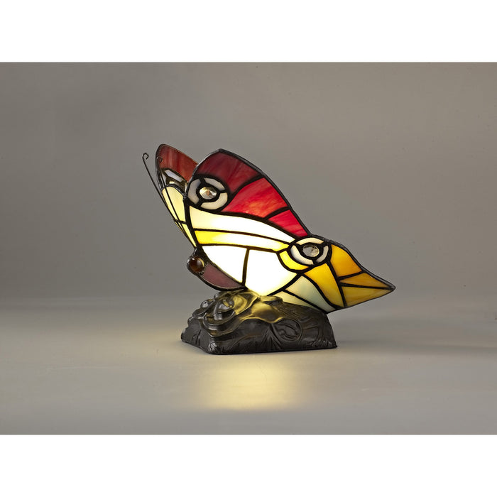 Nelson Lighting NL73029 Monty Tiffany Butterfly Table Lamp 1 Light Black Base With Red/Yellow/Blue Glass With Clear Crystal