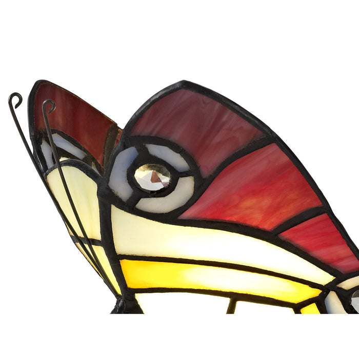 Nelson Lighting NL73029 Monty Tiffany Butterfly Table Lamp 1 Light Black Base With Red/Yellow/Blue Glass With Clear Crystal